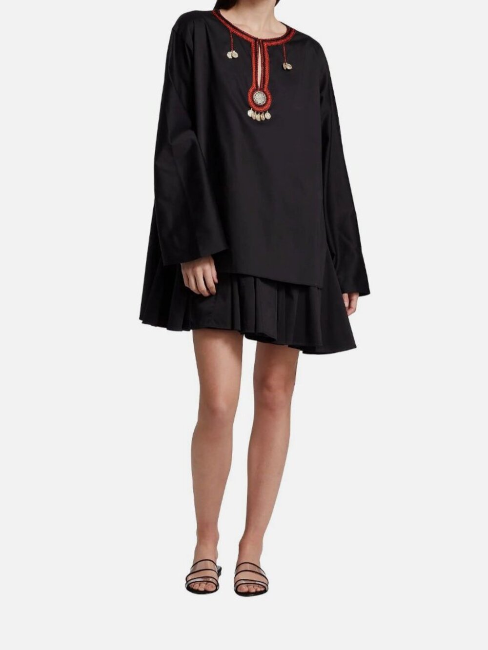 Altuzarra Women's Black Embroidered Braided Split Neck Hari Dress Size 40